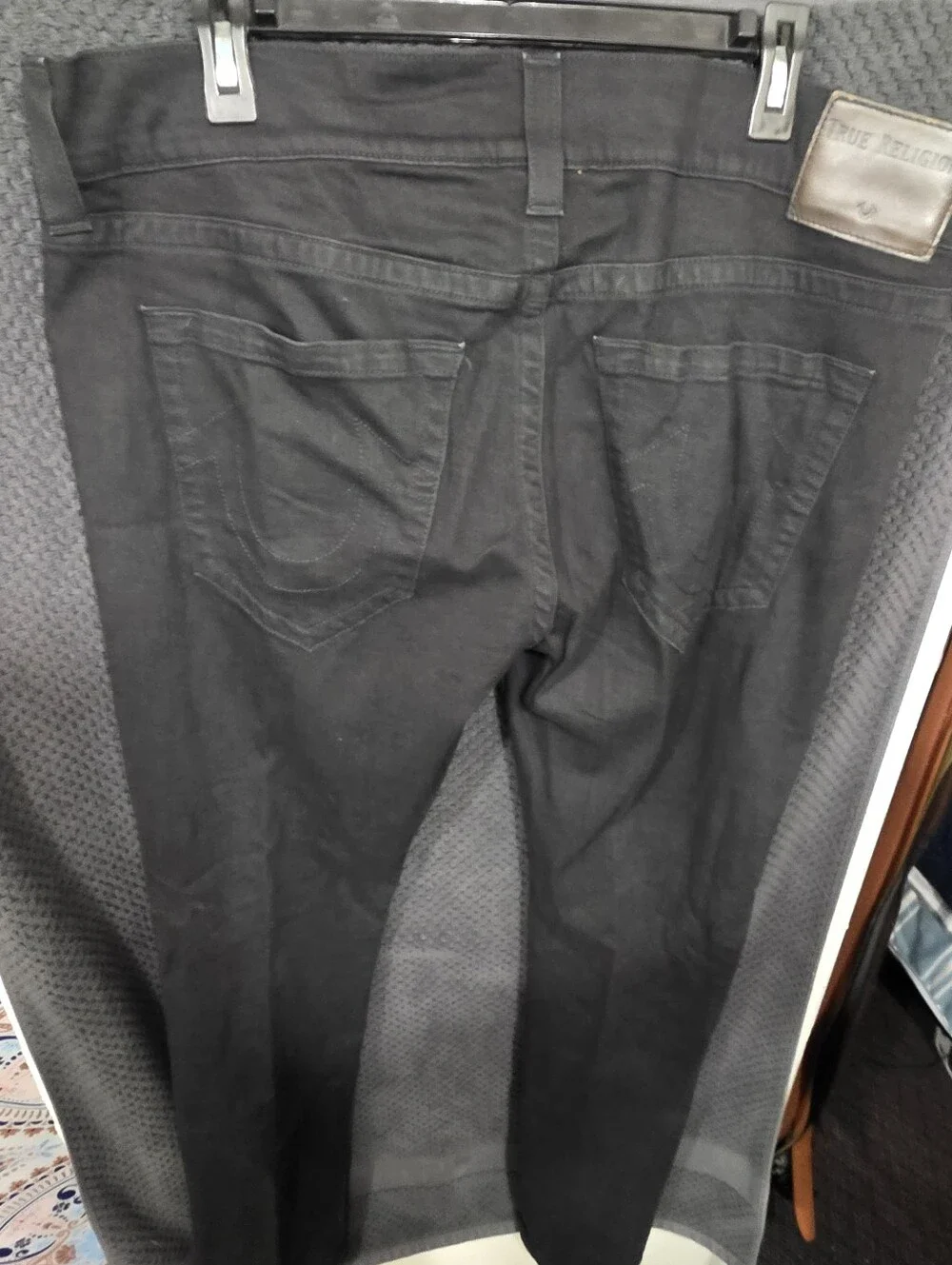 True Religion Black Denim Jeans with Leather Patch